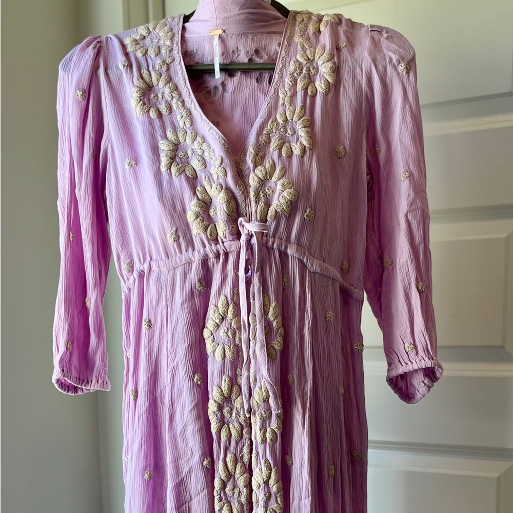 Free People Embroidered High Waist Midi Lilac Dress Size XS NWOT